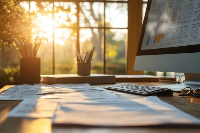 Atmosphère de bureau pour préparation de déclarations fiscales