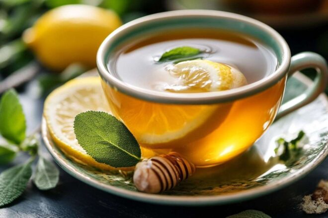Image d'illustration. Gros plan d une tisane apaisante au citron et miel pour le confort digestif
