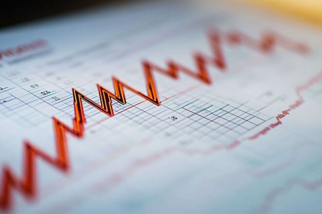 Image détaillée d'un graphique d'affaires montrant des tendances instables et des luttes financières.