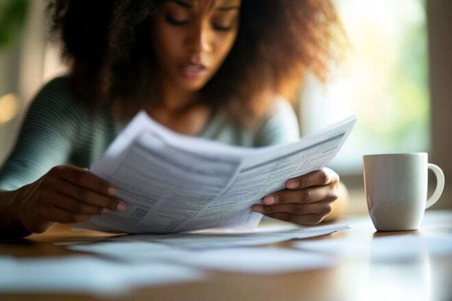 Image d'illustration. Personne préoccupée examinant des relevés bancaires
