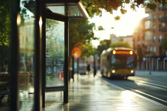 Arrêt de bus public en espagne avec nouvelle signalisation
