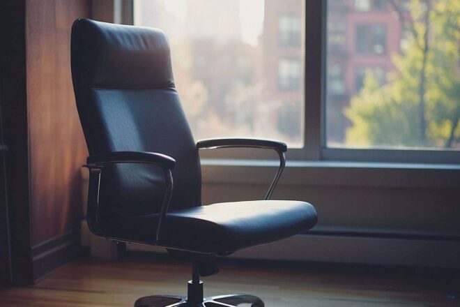 Chaise de bureau vide face à la fenêtre