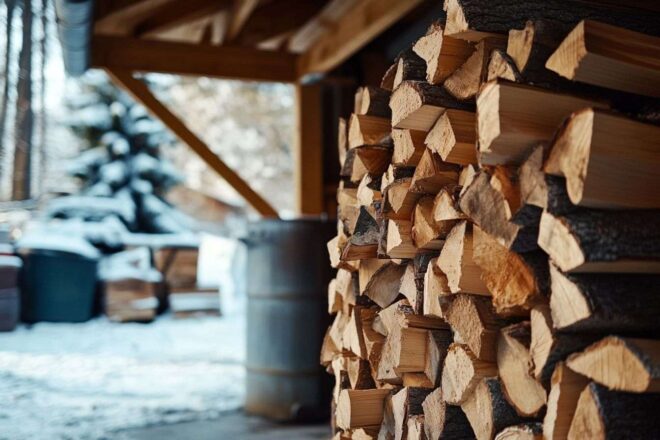 Ambiance chaleureuse dans un garage avec bois de chauffage