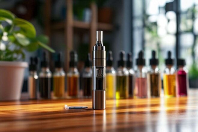 Appareil de vapotage élégant sur table en bois