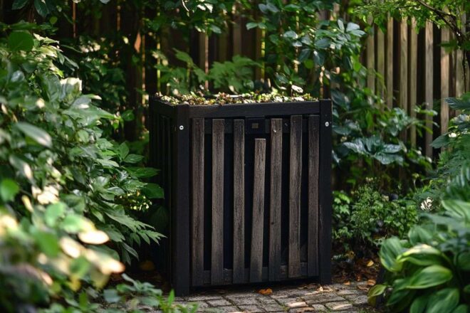 Enclos décoratif en bois dans un jardin verdoyant