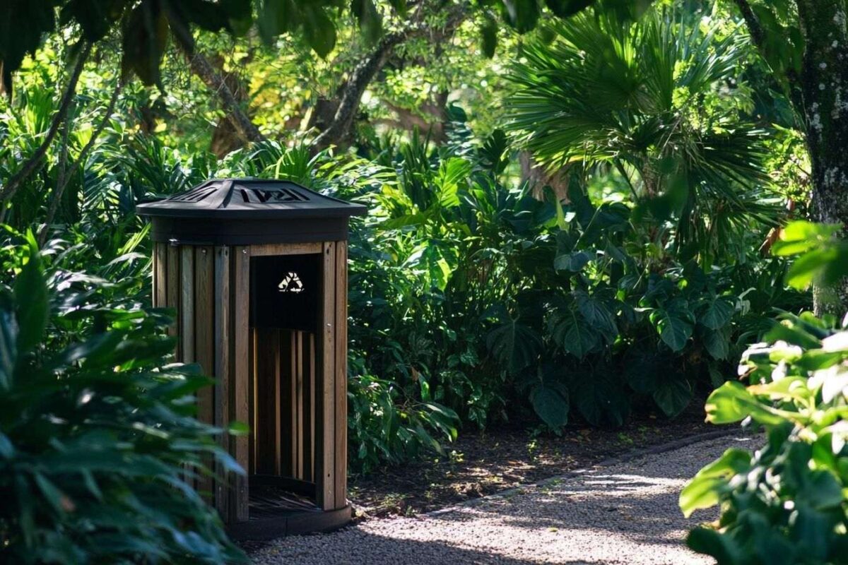 Enclos décoratif en bois dans un jardin verdoyant