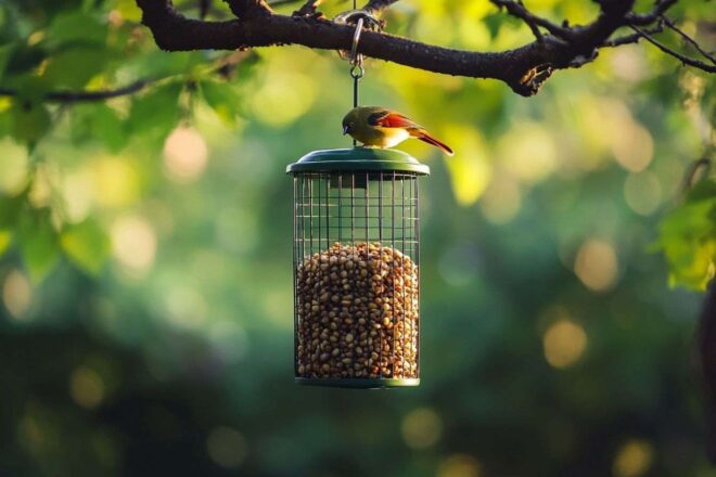 Gros plan d une mangeoire à oiseaux vibrante