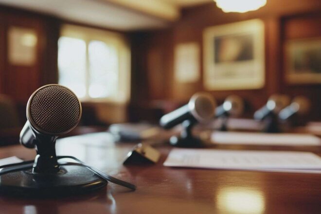 Gros plan sur microphones et documents