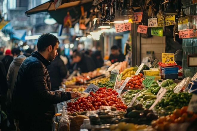 Marché animé avec étiquetage des prix