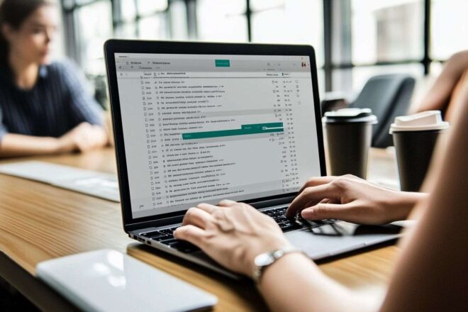 Vue du bureau avec client de messagerie ouvert