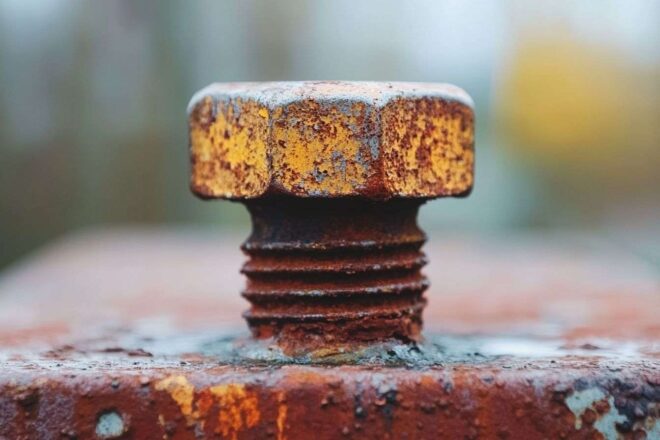 Macro de texture de rouille sur un boulon vintage