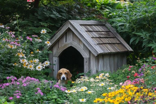 Nichoir pour chien en bois vieilli
