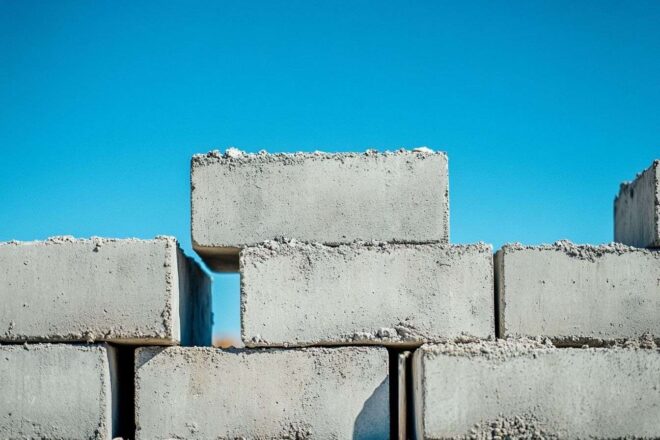 Pile de blocs de béton sur chantier