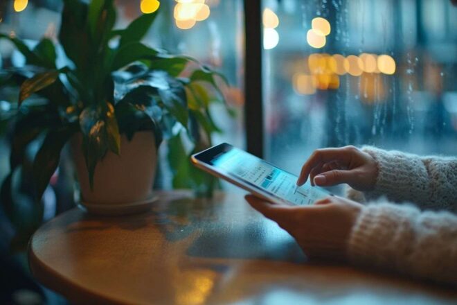 Vue d une personne saisissant des détails bancaires sur une tablette